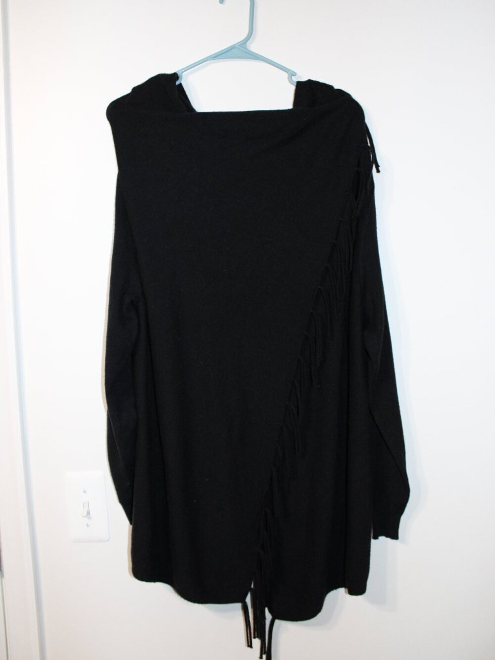 Women's The Limited Black Poncho Cardigan Sweater with Top Bottoms and Fringe